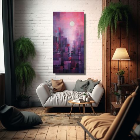 Paisaje Urbano Abstracto Al Atardecer En Pinturas 50x100cm-2