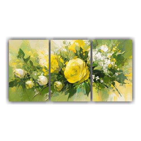 Pintura En Lienzo De Flores Amarillas Y Verdes 240x120 Cm-0