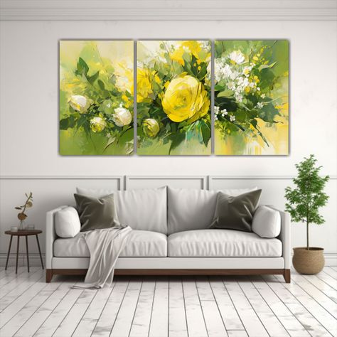 Pintura En Lienzo De Flores Amarillas Y Verdes 240x120 Cm-2