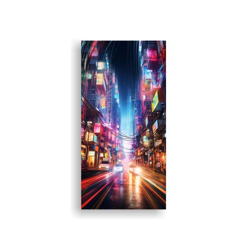 Cuadro Calle Neón Shanghai, Riqueza Visual 60x120cm-0