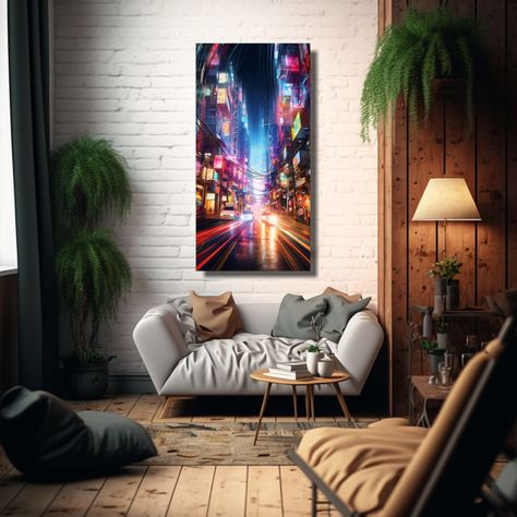 Cuadro Calle Neón Shanghai, Riqueza Visual 60x120cm-2