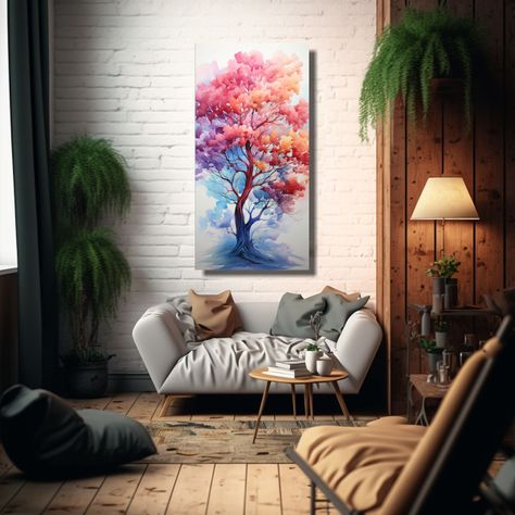 Pintura Abstracta Línea árbol Ocotillo Arco Iris 40x80cm-2