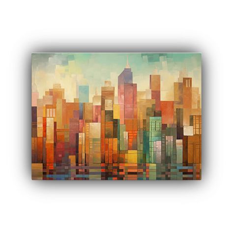 Pintura Ciudad Encantadora Con Edificios De Ladrillo Y Acero 30x20cm-0