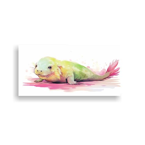 Lienzo Acuarela Axolote Y Morsa En Colores Lima Y  160x80cm-0