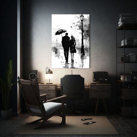 Pareja Paseando Bajo La Lluvia Con Paraguas Junto 80x120 Cm-2