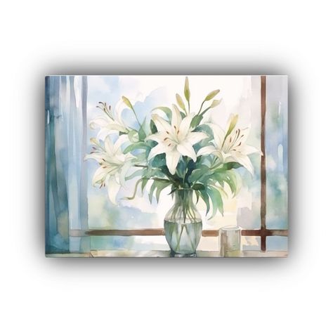 Cuadro De Lirio Blanco En Vidrio Transparente 120x80cm-0