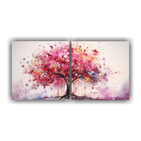 Juego 2 Cuadros Tela Imagen Baño Árbol Frutal 120x60 Cm-0