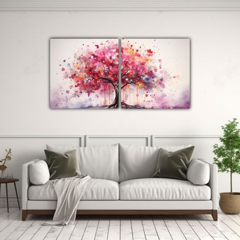 Juego 2 Cuadros Tela Imagen Baño Árbol Frutal 120x60 Cm-2