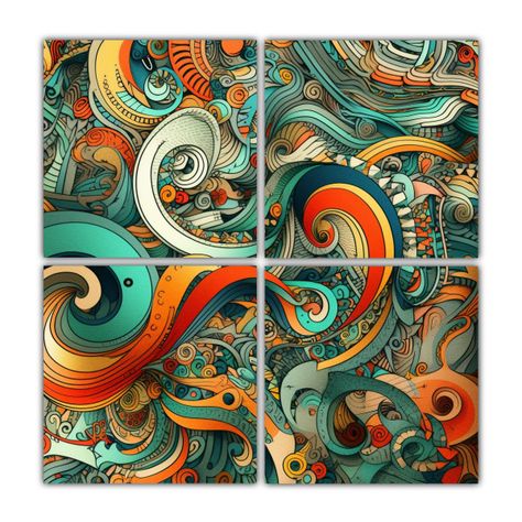 4 Pinturas Decorativas De Estilo Zentangle Calma 200x200 Cm-0