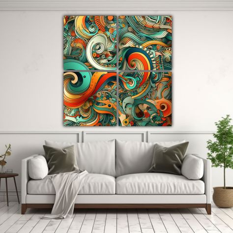 4 Pinturas Decorativas De Estilo Zentangle Calma 200x200 Cm-2