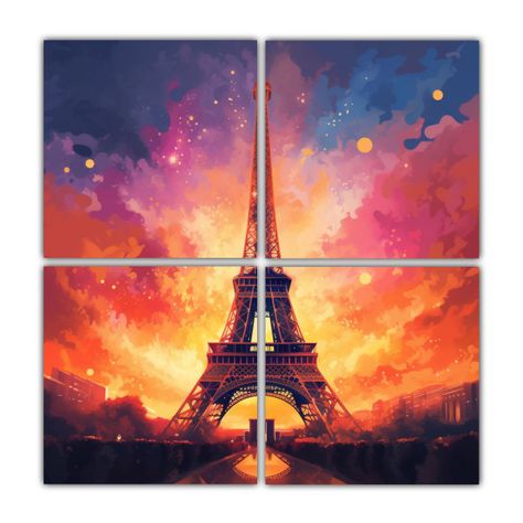 Cuadro Exclusivo De La Torre Eiffel Al Atardecer, 180x180 Cm-0