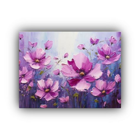 Pintura De Flores Púrpuras Y Magentas En Lienzo 30x20cm-0