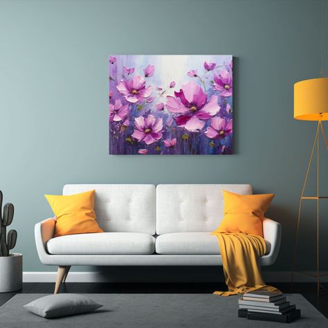 Pintura De Flores Púrpuras Y Magentas En Lienzo 30x20cm-2