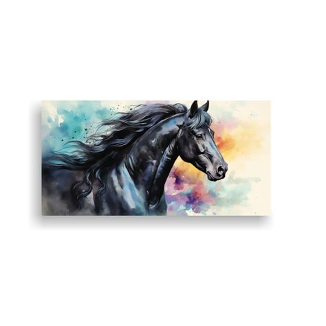 Pintura Creativa De Un Caballo Frisón En Acuarela 40x20cm-0