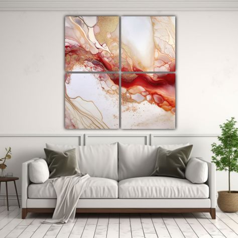 4 Cuadros Originales De Lienzo Tonos Abstractos 40x40 Cm-2