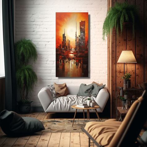 Pintura Decorativa Abstracta Actual De Una Ciudad 80x160cm-2