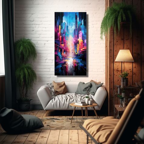 Paisaje Urbano Abstracto En Luces De Neón Alta 20x40cm-2