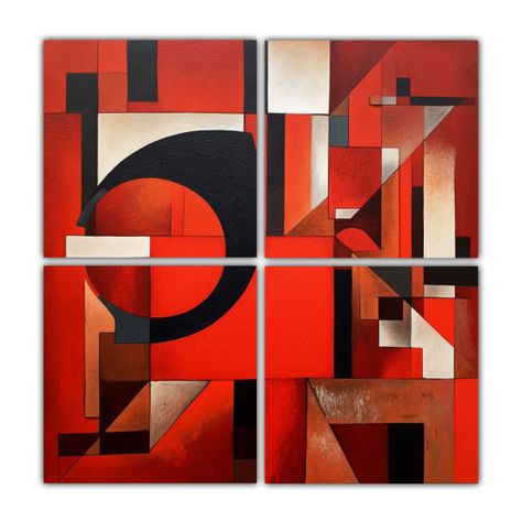Pintura Abstracta Geométrica Roja En Bastidor 200x200 Cm-0