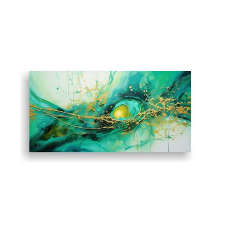 Pintura En Verde Y Oro: Simetría En Arte De 160x80cm-0