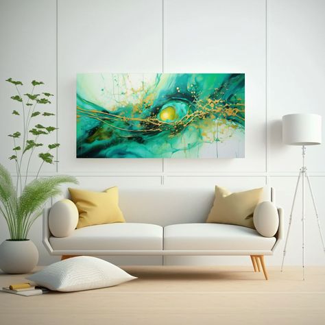 Pintura En Verde Y Oro: Simetría En Arte De 160x80cm-2
