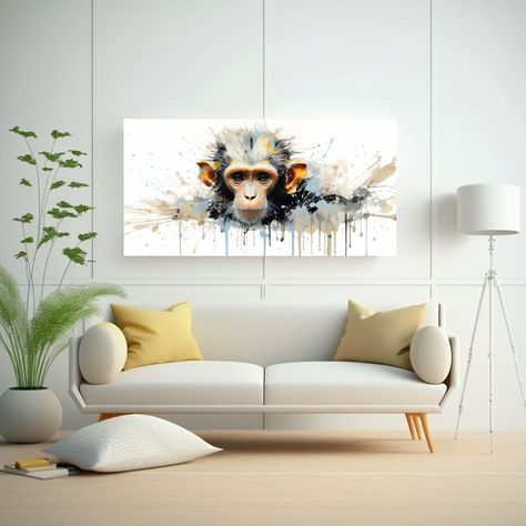 Lienzo Creativo Intenso Con Mono En Colores Marfil 60x30cm-2