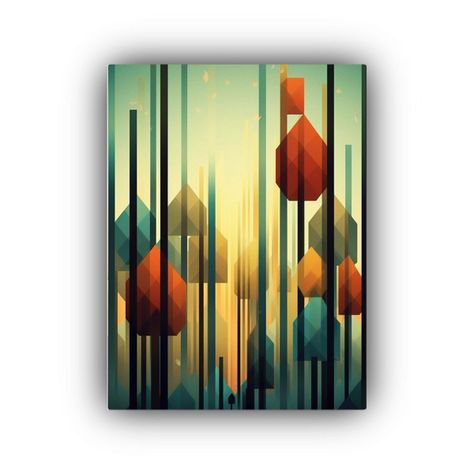 Pintura Acuarela Bosque Minimalista Con Geometría 30x45cm-0