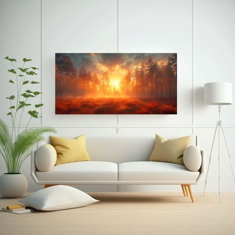 Lienzo Para Cocina: Bosque Mañana Sol Otoño 40x20cm-2