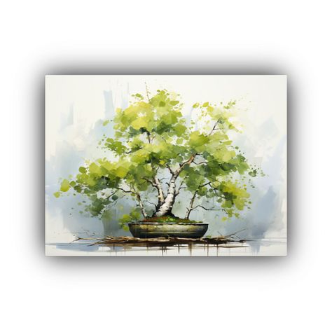 Pintura Abstracta De Colores Verdes Impactantes De Un árbol 75x50cm-0