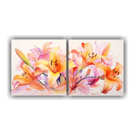 Pintura Abstracta De Flores Lirios En Colores 60x30 Cm-0