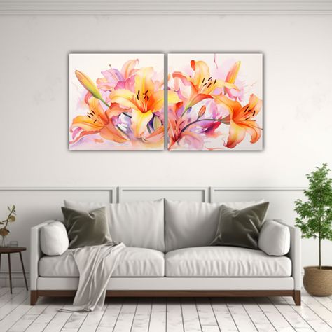 Pintura Abstracta De Flores Lirios En Colores 60x30 Cm-2