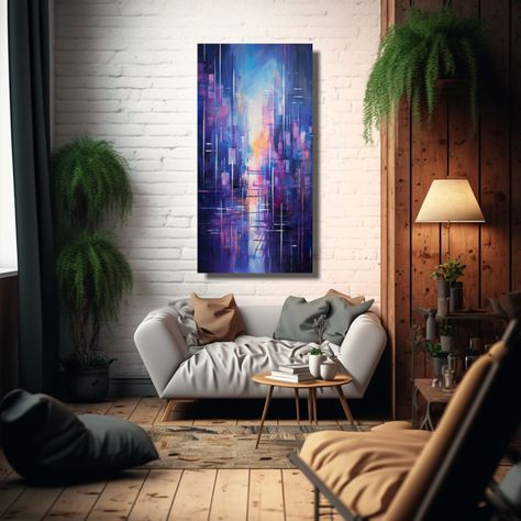Cuadro Abstracto Acuarela Danza Energética Luces 80x160cm-2
