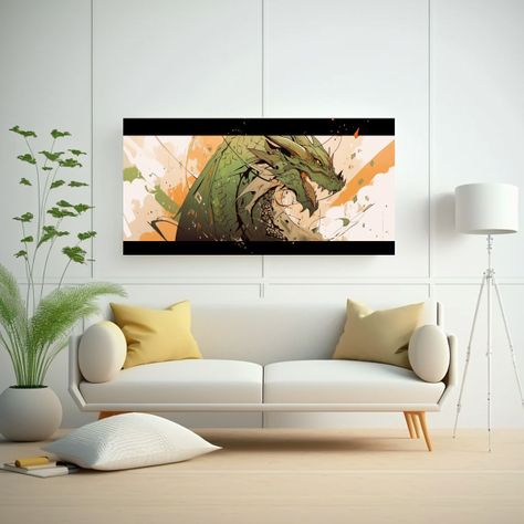 Pintura Decorativa Moderna De Un Dragón En Tonos 100x50 Cm-2