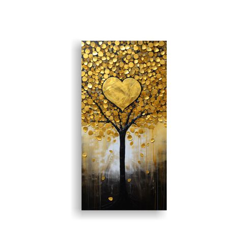 Cuadro Decorativo En Bastidor: Árbol Dorado Y 20x40cm-0