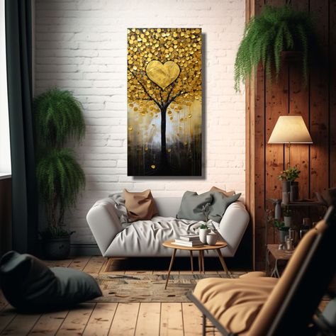 Cuadro Decorativo En Bastidor: Árbol Dorado Y 20x40cm-2