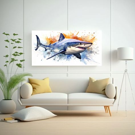 Cuadro Abstracción Época Tiburón Toro Acuarela 120x60cm-2