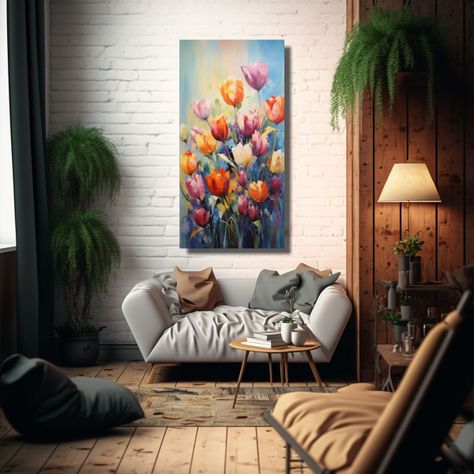 Lienzo Decoración Fantasía Tulipanes En Colores 60x120cm-2
