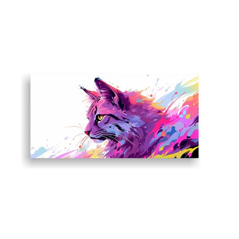 Pintura Acuarela De Belleza Felina Arcoíris Y Mor 100x50cm-0