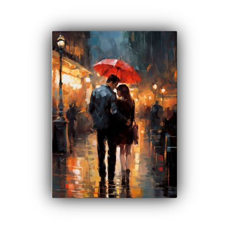 Pareja Besándose Bajo Paraguas Rojo En París 50x75cm-0