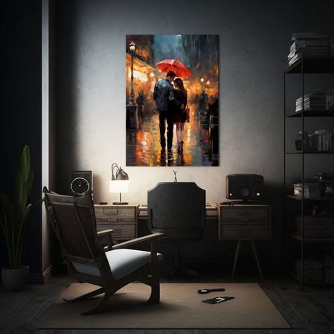 Pareja Besándose Bajo Paraguas Rojo En París 50x75cm-2