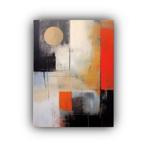Cuadro Tela Sublimada Para Comedor Abstracto Negro Naranja R 50x65cm-0