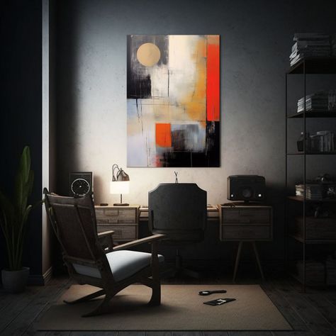 Cuadro Tela Sublimada Para Comedor Abstracto Negro Naranja R 50x65cm-2