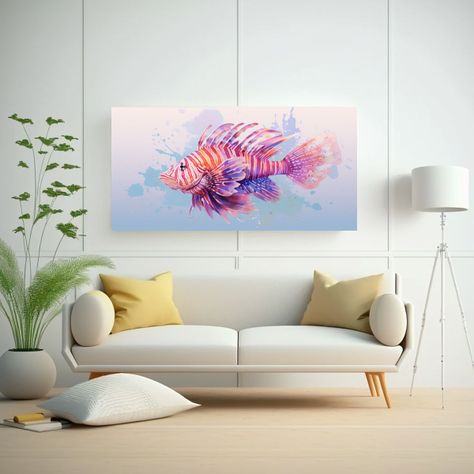 Cuadro Patron Intenso Leon Peces En Tonos Malva 140x70cm-2