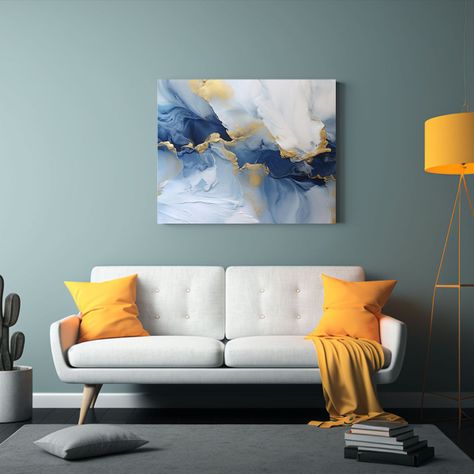 Cuadro Abstracto En Tela Con Colores Oro Y Azul 40x30cm-2