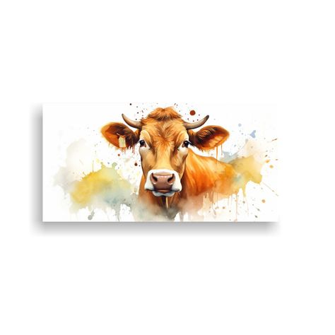 Cuadro De Vaca Jersey En Acuarelas Coloridas De Es 40x20cm-0