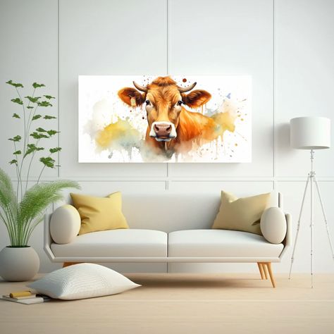 Cuadro De Vaca Jersey En Acuarelas Coloridas De Es 40x20cm-2