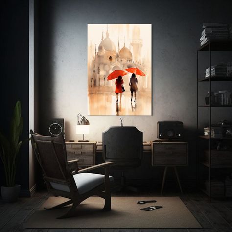 Cuadro Tema Urbano Con Dos Jóvenes Bajo Paraguas 30x45cm-2