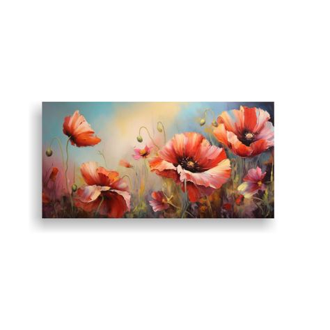 Pintura Abstracta Simétrica De Amapolas En 140x70 Cm-0