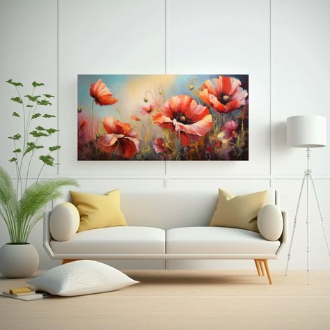 Pintura Abstracta Simétrica De Amapolas En 140x70 Cm-2