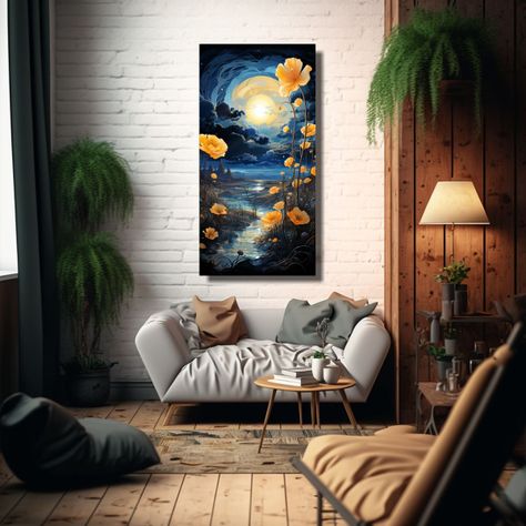 Cuadro Decoración Composición Flores Amarillas 80x160cm-2