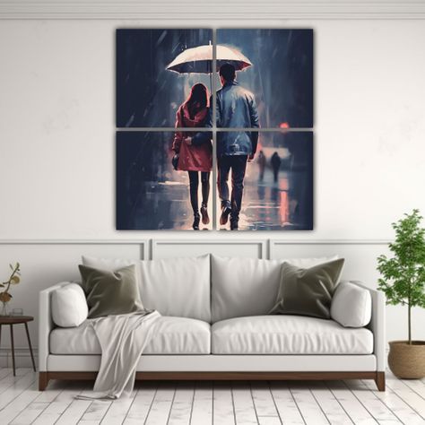Pareja Caminando Bajo La Lluvia Con Paraguas 120x120 Cm-2